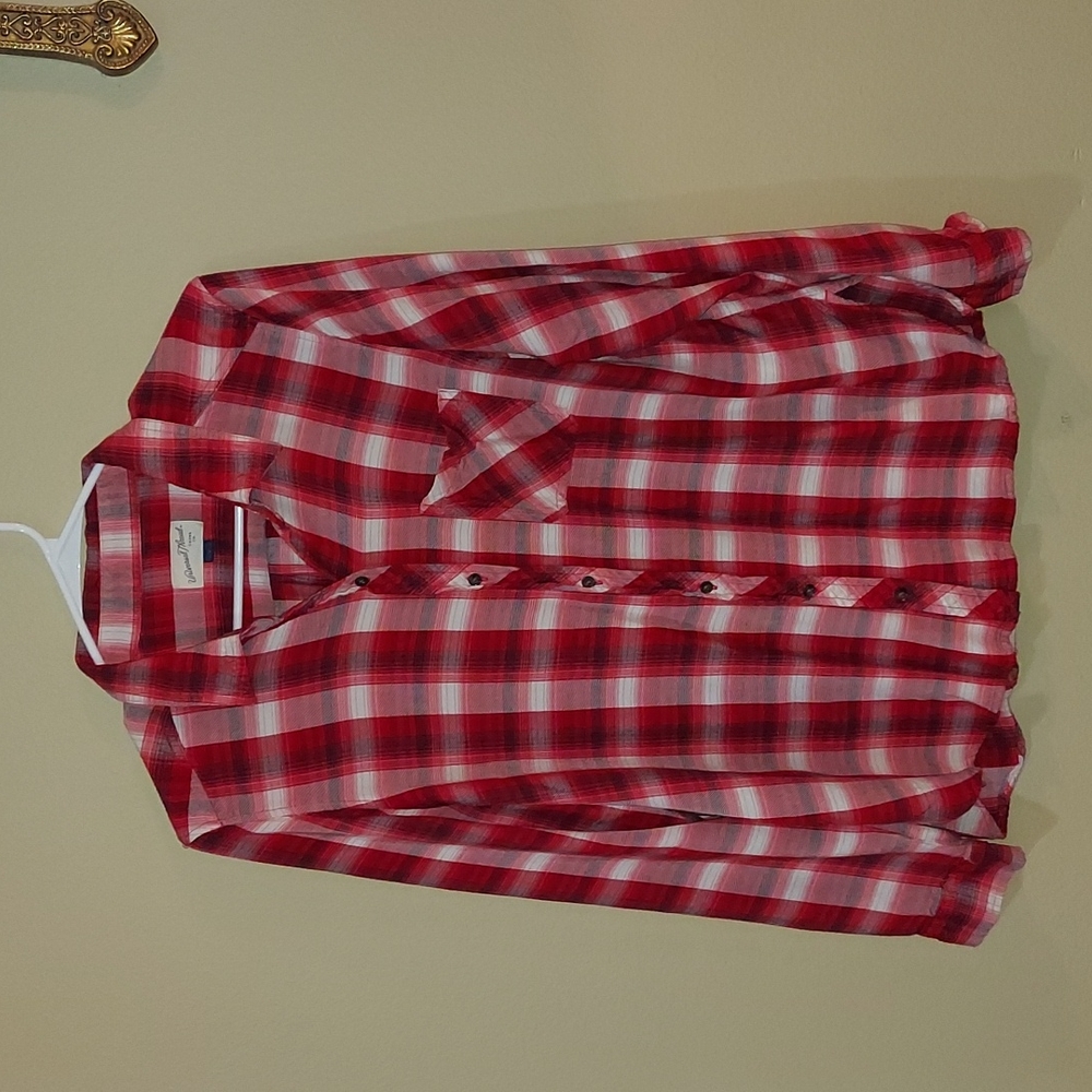 Red white with Gray plaid shirt